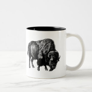 Tasse 2 Couleurs Bison Américain Buffalo Vintage Bois Gravure Musi