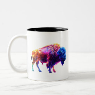 Tasse 2 Couleurs Bison de néon brillant - L'art faunique futuriste