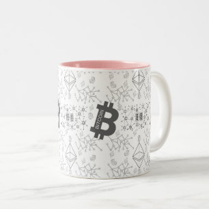 Tasse 2 Couleurs Bitcoin Cryptomonnaie numérique Motif noir blanc