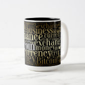 Tasse 2 Couleurs Bitcoin logo wordart graphiques (Devant droit)