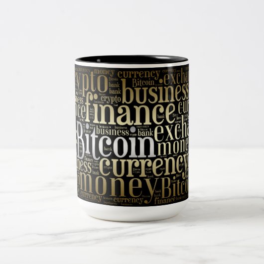 Tasse 2 Couleurs Bitcoin logo wordart graphiques (Centre)