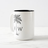 Tasse 2 Couleurs Black and White Palm Palmetto Tree Monogram (Devant gauche)