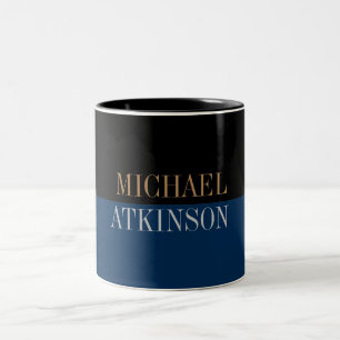 Tasse 2 Couleurs Black Blue Bold Texte tendance Style Votre nom