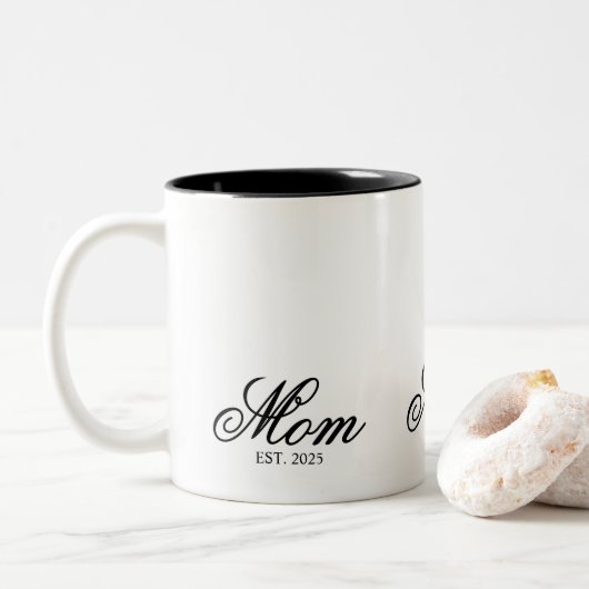 Tasse 2 Couleurs Black Elegant Script Established Mom (Avec donut)
