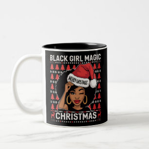 Tasse 2 Couleurs Black Girl Magic Joyeux Noël Afro-Américain 