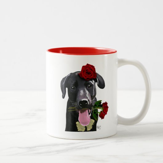 Tasse 2 Couleurs Black Labrador avec Roses 2 (Droit)