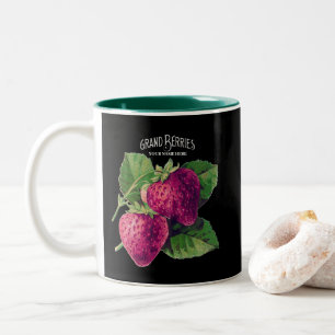 Tasse 2 Couleurs Black Vintage Fruit Fraise Ajouter Votre Nom