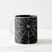 Tasse 2 Couleurs Black & White Spiderwebs Fête d'Halloween (Devant gauche)
