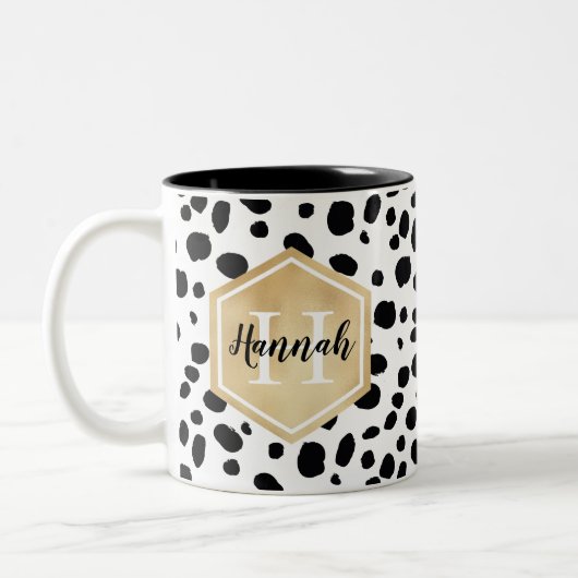 Tasse 2 Couleurs Black White Spots Motif Gold Monogramme (Gauche)