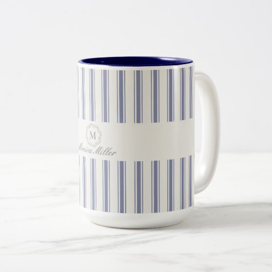 Tasse 2 Couleurs Bleu à rayures (Devant droit)