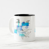 Tasse 2 Couleurs Bleu Abstrait Géométrique Bleu noir (Devant gauche)