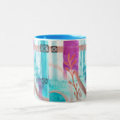 Tasse 2 Couleurs Bleu Abstrait Géométrique Rouge rose clair (Centre)