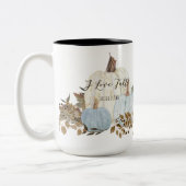 Tasse 2 Couleurs Bleu Dusty I Love Fall Aquarelle Foliage Citrouill (Gauche)