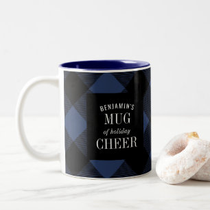 Tasse 2 Couleurs Bleu et noir Buffalo Check Plaid Drôle Noël