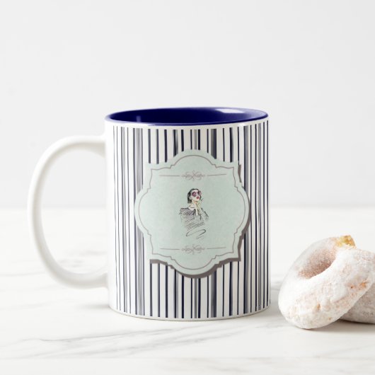 Tasse 2 Couleurs Bleu et noir mignonne Girly Beauté Stripe (Avec donut)