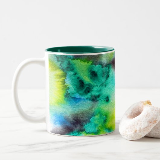 Tasse 2 Couleurs Bleu Marbre vert Tie teint aquarelle (Avec donut)