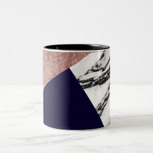 Tasse 2 Couleurs Bleu marine rose Tricut Geo d'or et de marbre