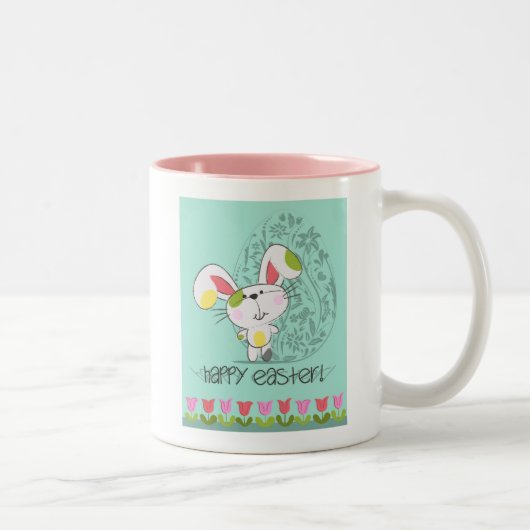Tasse 2 Couleurs Bleu mignon Joyeux lapin de Pâques (Droit)