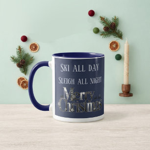 Tasse 2 Couleurs Bleu Nuit Hiver Ski Toute La Journée Alpine Neige