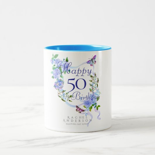 Tasse 2 Couleurs Bleu Rose Ruban Anniversaire (Centre)