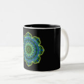 Tasse 2 Couleurs bleu vert mandala (Devant droit)