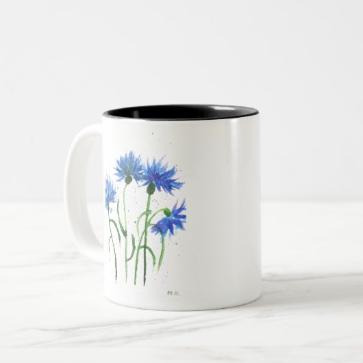 Tasse 2 Couleurs Bleus bleuets fleurs aquarelle rustique moderne (Devant gauche)