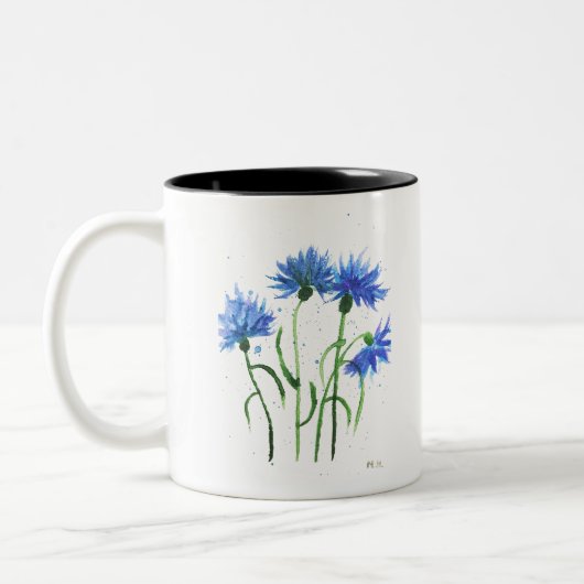 Tasse 2 Couleurs Bleus bleuets fleurs aquarelle rustique moderne (Gauche)