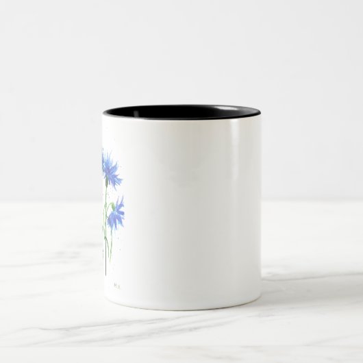 Tasse 2 Couleurs Bleus bleuets fleurs aquarelle rustique moderne (Centre)