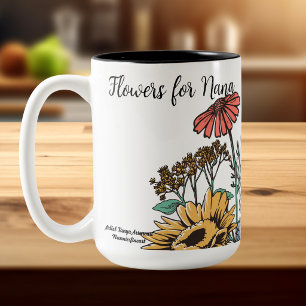 Tasse 2 Couleurs Bleus mignons et FLEURS d'or pour Nana PERSONNALIS