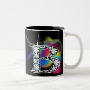 Tasse 2 Couleurs Bling de diamant "B" sur la boue arc-en-ciel