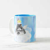 Tasse 2 Couleurs Bliss célestes : Lapin gris et blanc sur nuage ave (Devant gauche)
