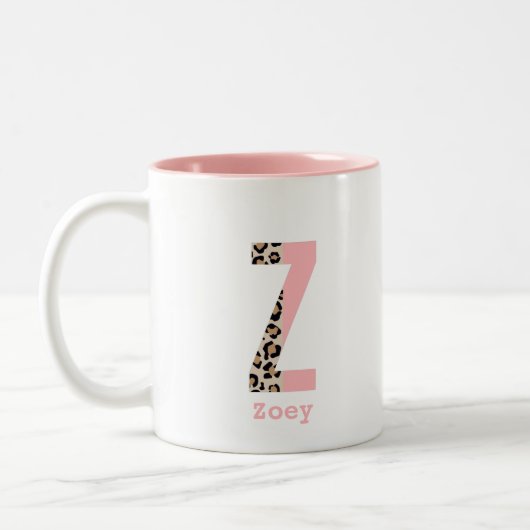 Tasse 2 Couleurs Bloc de couleur Z Leopard initial personnalisé (Gauche)