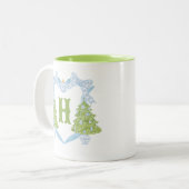 Tasse 2 Couleurs Blue Chinoiserie Arbre de Noël Monogram Crest (Devant gauche)