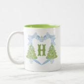 Tasse 2 Couleurs Blue Chinoiserie Arbre de Noël Monogram Crest (Gauche)
