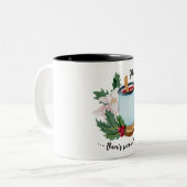 Tasse 2 Couleurs Blue Cute Fun Illustrateur Vin drôle Noël (Devant gauche)