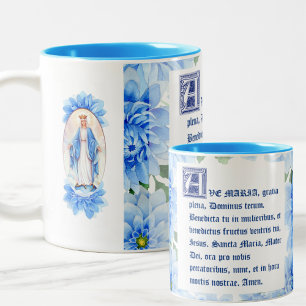 Tasse 2 Couleurs Blue Dahlias   Ave Maria Latin   Virgin Mary