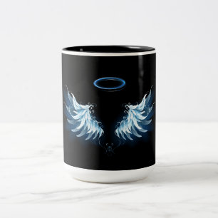 Tasse 2 Couleurs Blue Glowing Angel Wings on black background