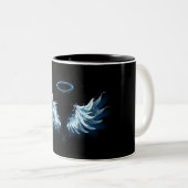 Tasse 2 Couleurs Blue Glowing Angel Wings on black background (Devant droit)