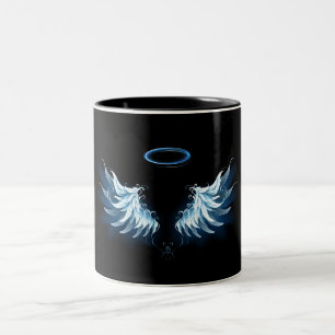 Tasse 2 Couleurs Blue Glowing Angel Wings on black background