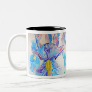 Tasse 2 Couleurs Blue Iris Art floral Aquarelle Design