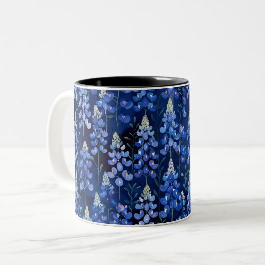 Tasse 2 Couleurs Bluebonnets - Fleurs Texas Bleu foncé (Devant gauche)