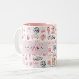 Tasse 2 Couleurs Blush Rose Rétro Boule à Facettes Monogramme Coque