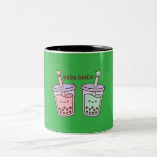 Tasse 2 Couleurs Boba Bestie Kawaii Bubble Tea Rose Pâle & Vert