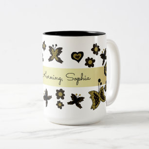 Tasse 2 Couleurs Bohème Bohémien Floral Printemps Papillon Orné Dor