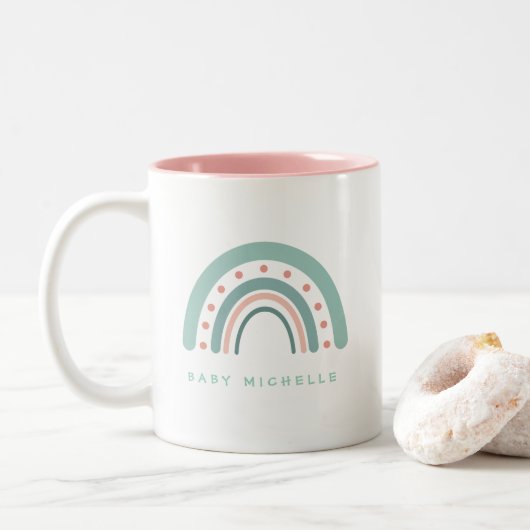 Tasse 2 Couleurs Boho aquarelle arc-en-ciel personnalisé (Avec donut)
