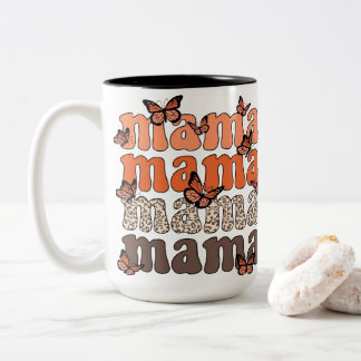 Tasse 2 Couleurs Boho Butterfly Mama Empilée Typographie Graphique