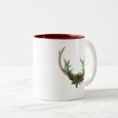 Tasse 2 Couleurs Boho Deer Antlers | Floral de Noël rouge rustique (Devant droit)
