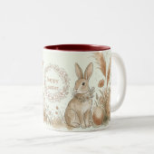 Tasse 2 Couleurs Boho Easter Bunny with Floral Wreath Illustration (Devant droit)