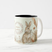 Tasse 2 Couleurs Boho Easter Bunny with Floral Wreath Illustration (Devant droit)