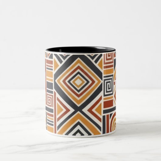 Tasse 2 Couleurs "Boho Geometric Pattern Mug, Earthy Tones Cup (Centre)